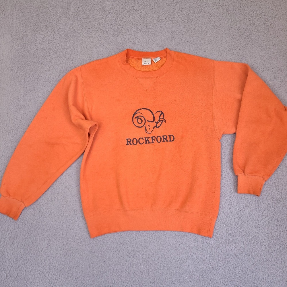 Vintage Rockford Rams MJ‎ Soffe Sweatshirt Adult Small Orange Made In USA Crew
